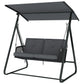 2-Person Outdoor Patio Porch Swing with Adjustable Canopy, Rattan Hanging Swing Bench with Soft Cushions