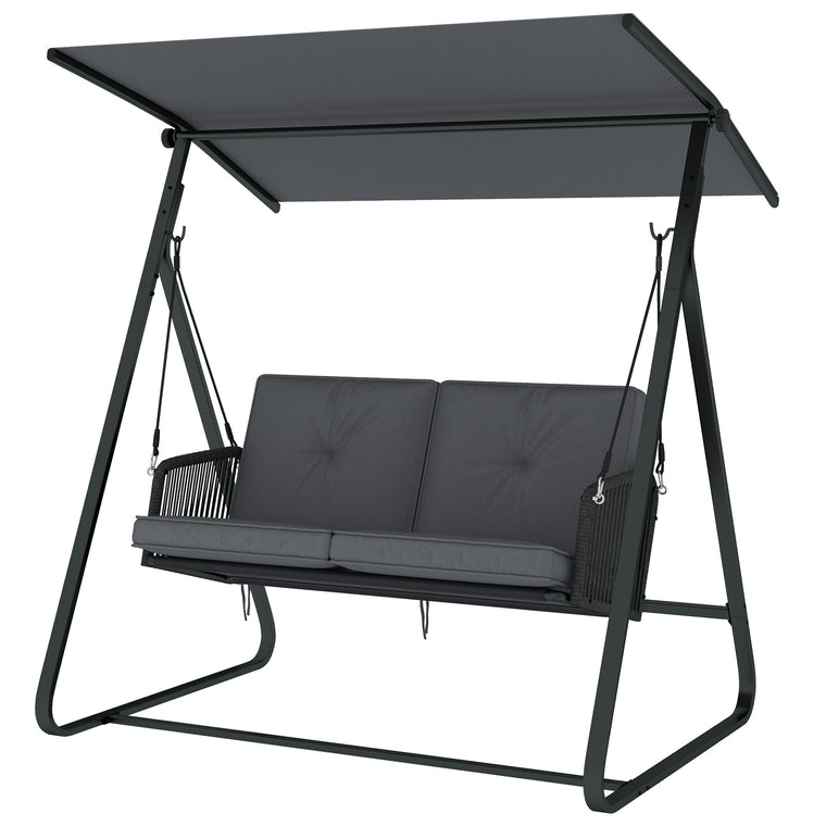 2-Person Rattan Porch Swing with Adjustable Canopy