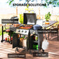 3 Burner Gas Grill with Side Burner, 9.5 KW Propane BBQ Grill, Cabinet Style with Shelves, Wheels, Instant Ignition