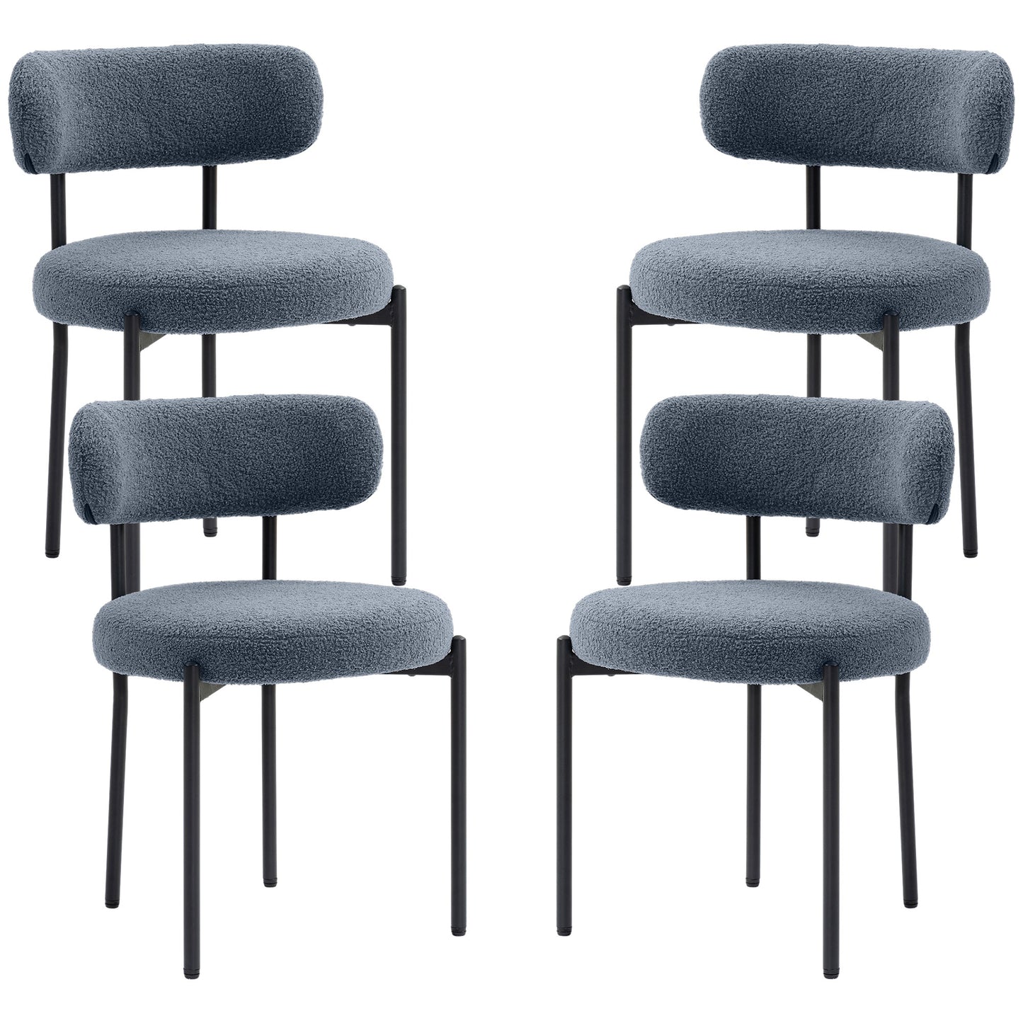 4 Pieces Kitchen Chairs, Modern Dining Chairs w/ Berber Fleece Upholstery and Steel Legs for Living Room, Grey