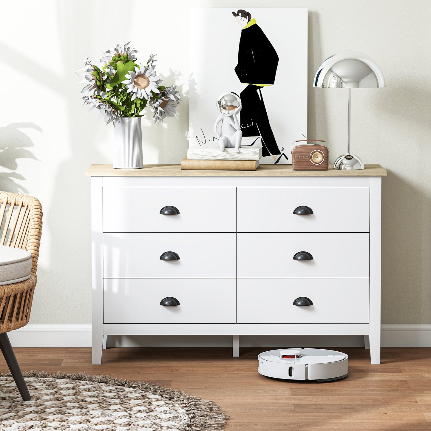 Chest of Drawers with Quiet Slides, Modern 6 Drawer Dresser for Bedroom, Closet, Living Room, Entryway, White