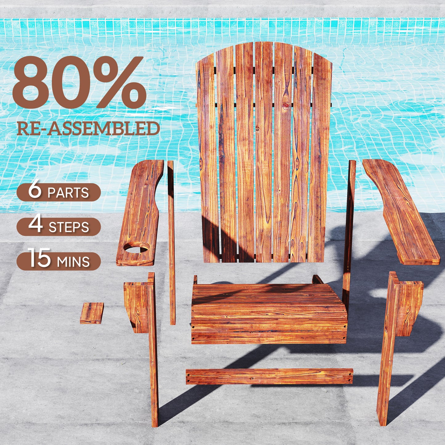 Classic Adirondack Chair, Muskoka Chairs, Garden Deck Chair with Cup Holder for Patio, Indoor, Backyard, Dark Grey