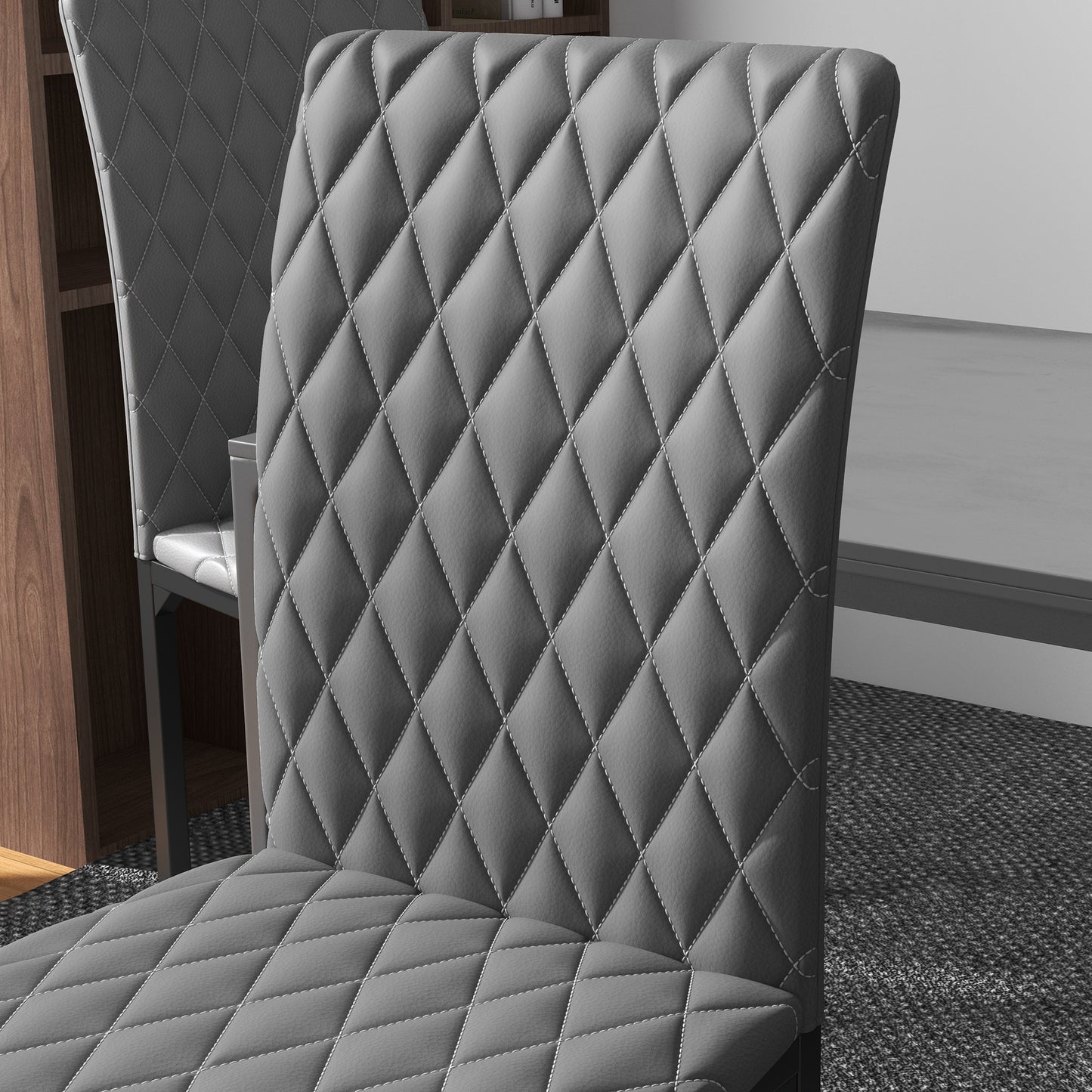 Set of 4 Modern Dining Chairs, Tufted High Back Side Chairs with Upholstered Seat, Steel Legs for Living Room, Kitchen