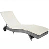 Outdoor Adjustable Wicker Chaise Lounge Chair with Cushion & Wheels for Patio, Deck, Poolside, Cream White