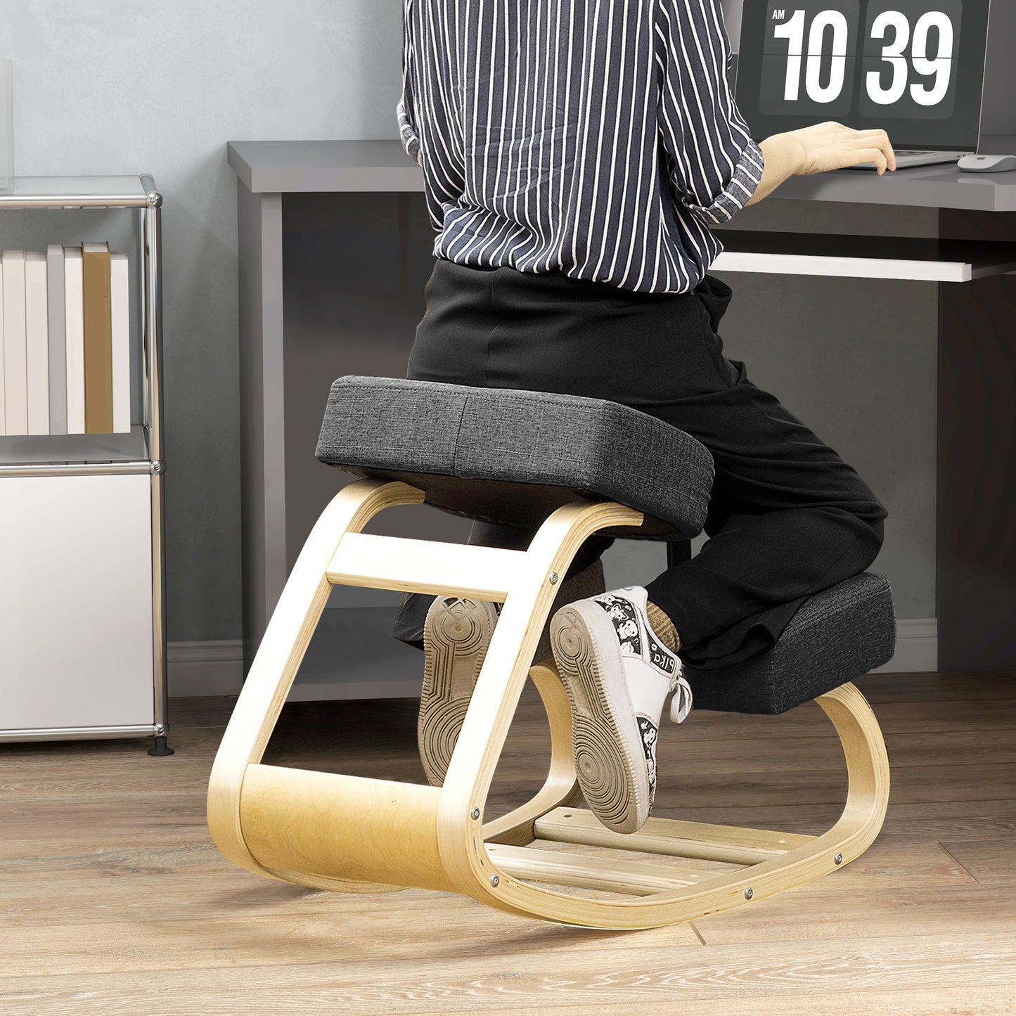 Ergonomic Kneeling Chair, Wood Kneel Stool with Thick Pads, Desk Knee Chair, Improve Posture, Black