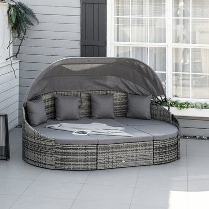 Grey 4-Piece Wicker Round Daybed Lounge Set