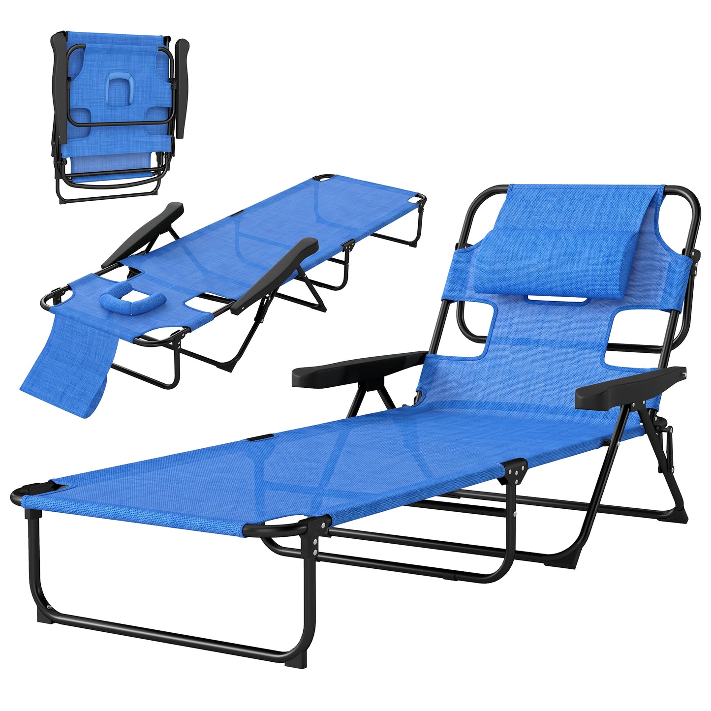 Folding Lounge Chair w/ Reclining Back, Cream White