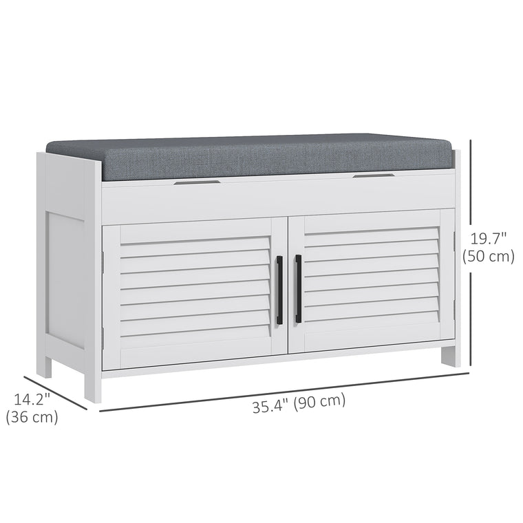35.4" Entryway Shoe Bench with Cushion and Storage - White