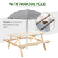 Wood Picnic Table, Camping Table and Bench Set with Umbrella Hole for Outdoor, Garden, Patio, Backyard, Natural