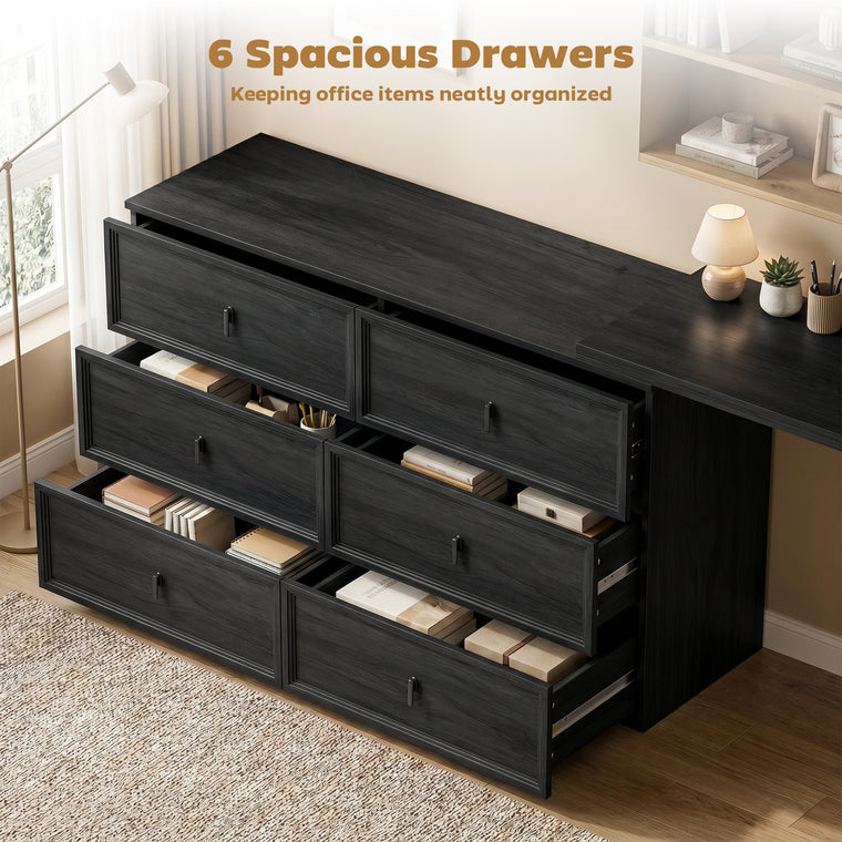 L-Shaped Computer Desk with 6 Drawers