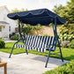 Outdoor Porch Swing with Adjustable Canopy, 3-Seater Patio Swing Chair with Cushion, Black - Blue