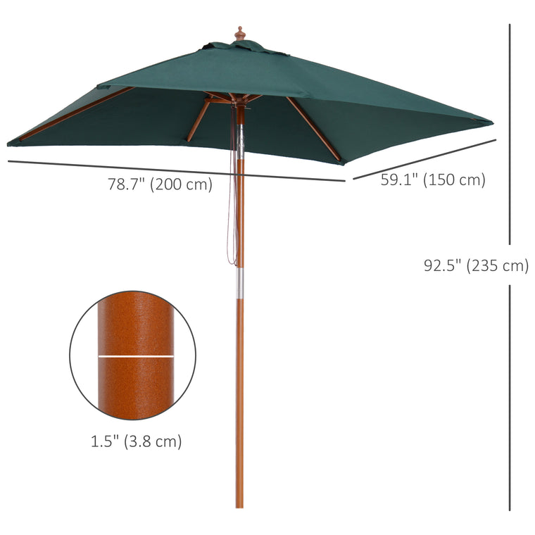 6.6x5ft Green Wooden Market Parasol with Tilt Mechanism