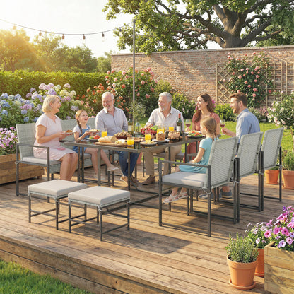 11-Piece Wicker Dining Set with 6 Armchairs, 4 Stools