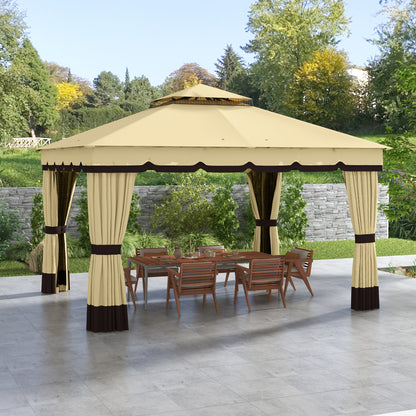 10' x 12' Double Roof Gazebo with Netting & Curtains