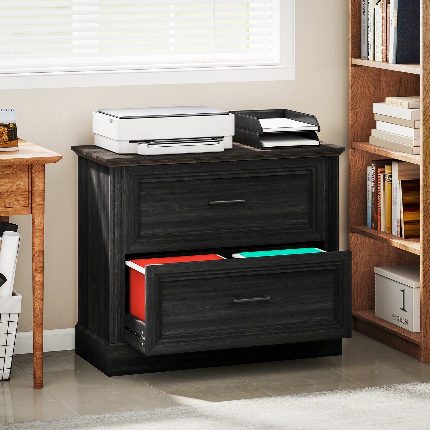 Lateral Filing Cabinet, Farmhouse File Cabinet with 2 Silent Drawers for Letter/A4/Legal Size Files, Black