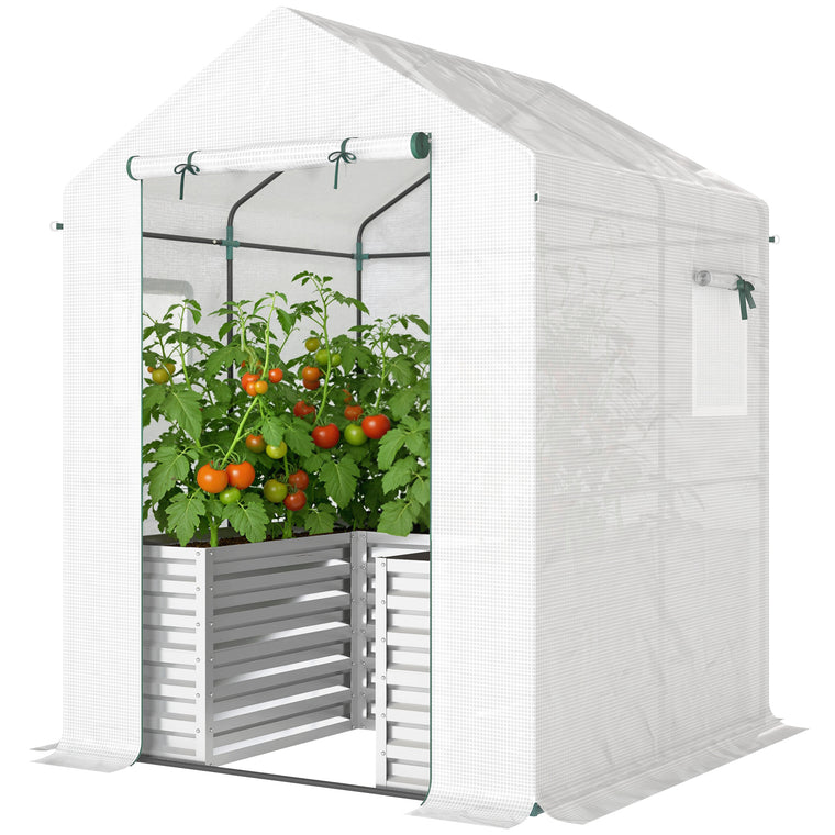 56" x 56" x 75" Metal Greenhouse with Raised Bed and PE Cover