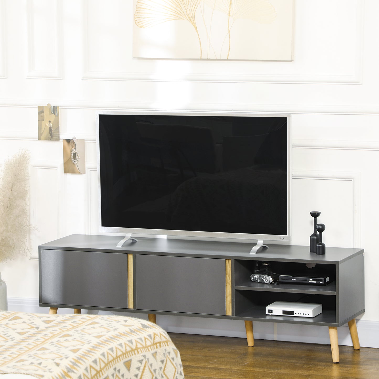 TV Stand for TVs up to 55", TV Cabinet with Shelves and Cable Holes, Entertainment Unit for Living Room, Dark Grey