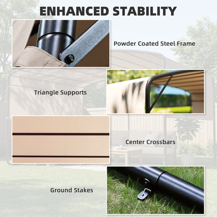 10' x 13' Khaki Retractable Pergola Canopy with Steel Frame
