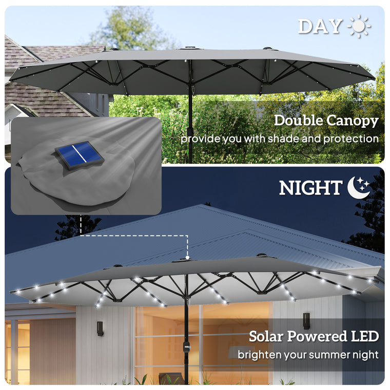 173" Dark Grey Double-Sided Umbrella with Solar Light, No Base