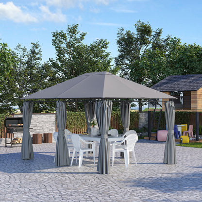 13' x 10' Grey Soft-Top Steel Gazebo with Removable Curtains