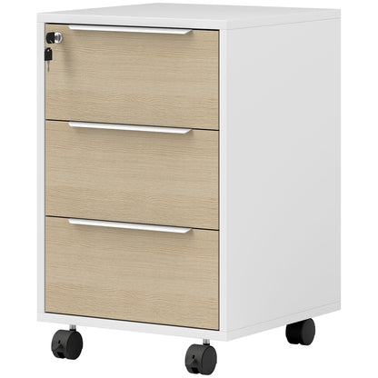 3-Drawer Vertical Filing Cabinet with Lock & Wheels - Oak
