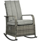 Outdoor Wicker Rocking Chair with Cushion, Patio PE Rattan Recliner Chair with Adjustable Footrest, Armrests, Red