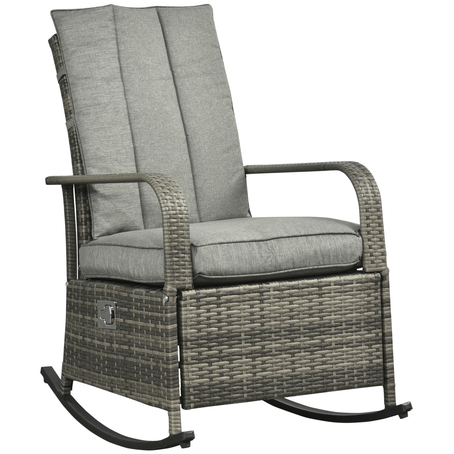 Outdoor Wicker Rocking Chair with Cushion, Patio PE Rattan Recliner Chair with Adjustable Footrest, Armrests, Red