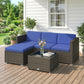 3 Pieces Patio Furniture Set with Cushions, Outdoor PE Rattan Wicker Conversation Corner Sofa Set with Glass Top Table