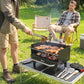 Charcoal BBQ Grill, Portable Barbecue Grill with Adjustable Grates, Foldable Legs, Side Shelf for Camping Travel, Black