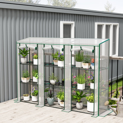 White Lean-To Greenhouse with 3-Tier Shelves & Roll-Up Doors