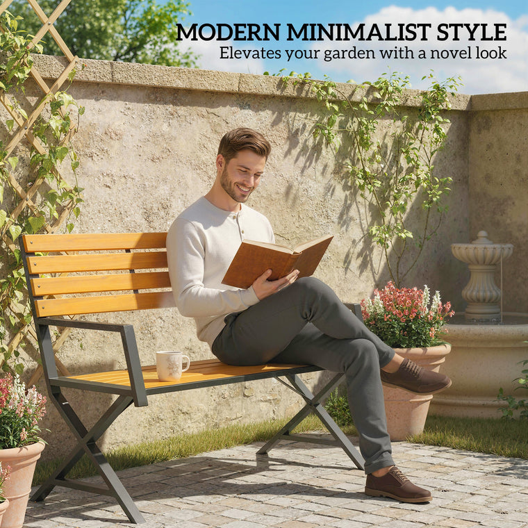 Garden Bench with Backrest and Armrests, 2-Person