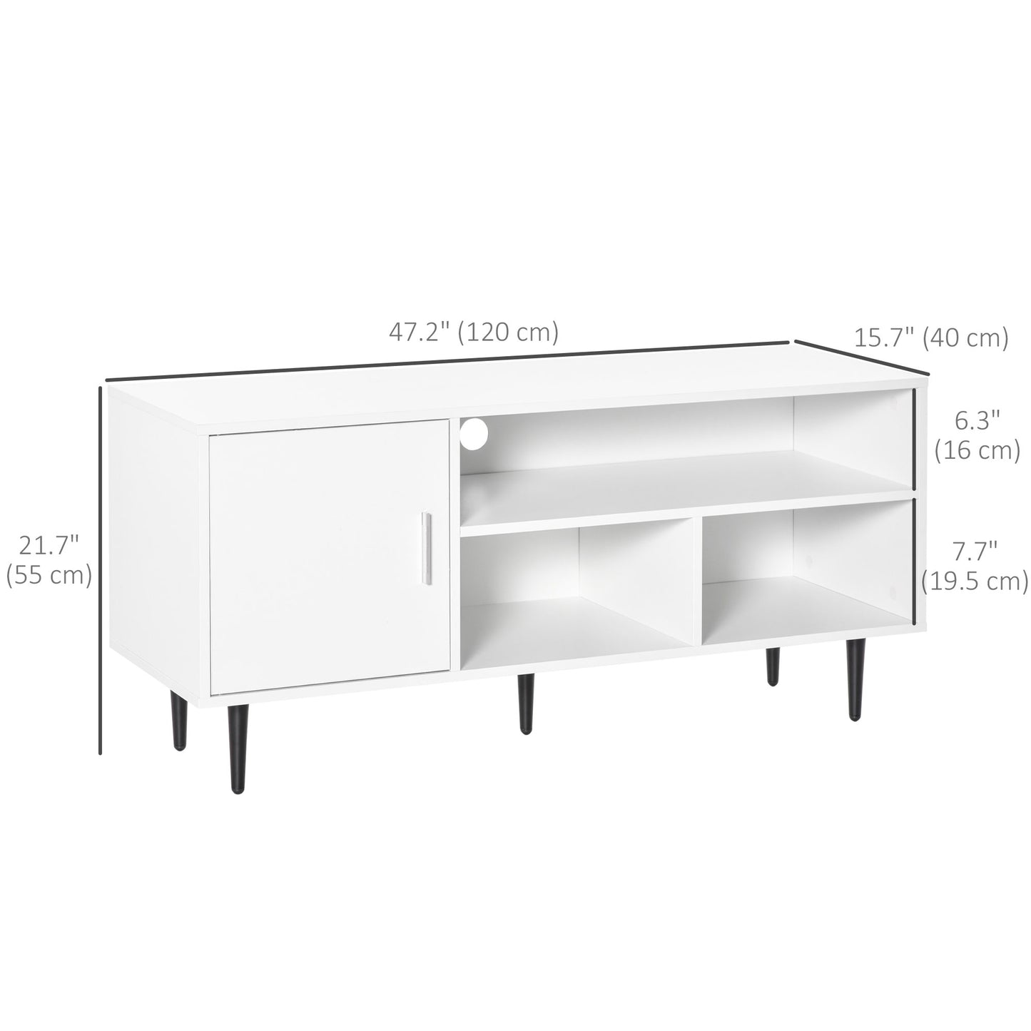 Modern TV Stand Cabinet for TVs up to 60 Inches with Storage Shelf, Cable Hole, Home Entertainment Unit Center, for Living Room Bedroom, White