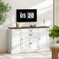 Farmhouse Sideboard with Charging Station and Thickened Top, 58" Buffet Cabinet with 2 Soft-Close Drawers, White