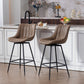Set of 2 Counter Height Barstools, PU Leather Upholstered Bar Stools with Backrest, Footrest and Steel Legs, Brown