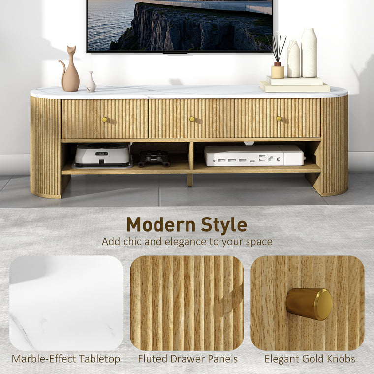 Marble-Effect TV Stand with 3 Drawers, Up to 65"