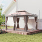 10' x 13' Patio Gazebo, Outdoor 2-Tiers Garden Canopy Yard Sunshade Shelter with Curtains, Khaki