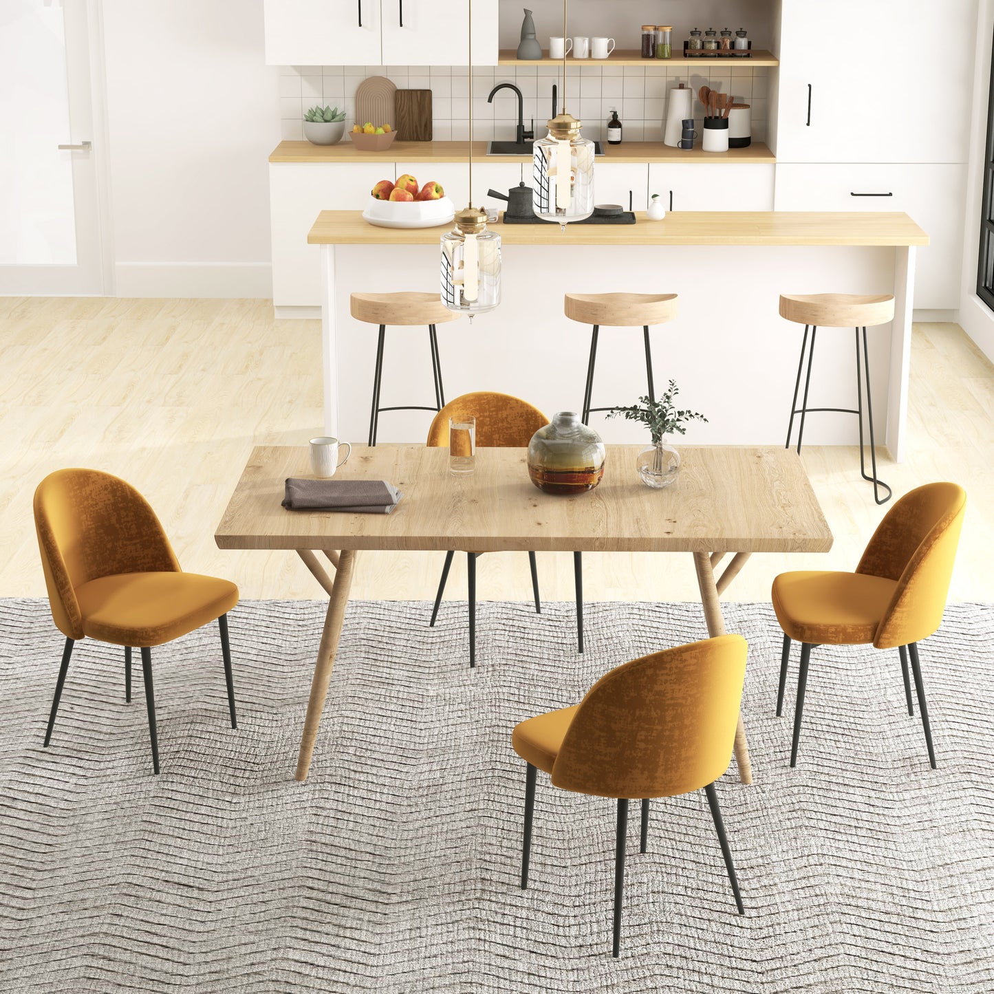 Modern Dining Chairs, Mid-Back Velvet-touch Upholstery Side Chair, Table Chair for Living Room, Dining Room, Yellow, Set of 4