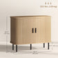 35.4" Sideboard Buffet Cabinet with Storage, Nordic Coffee Bar Cabinet with Slatted Tambour Doors and Metal Legs, Oak