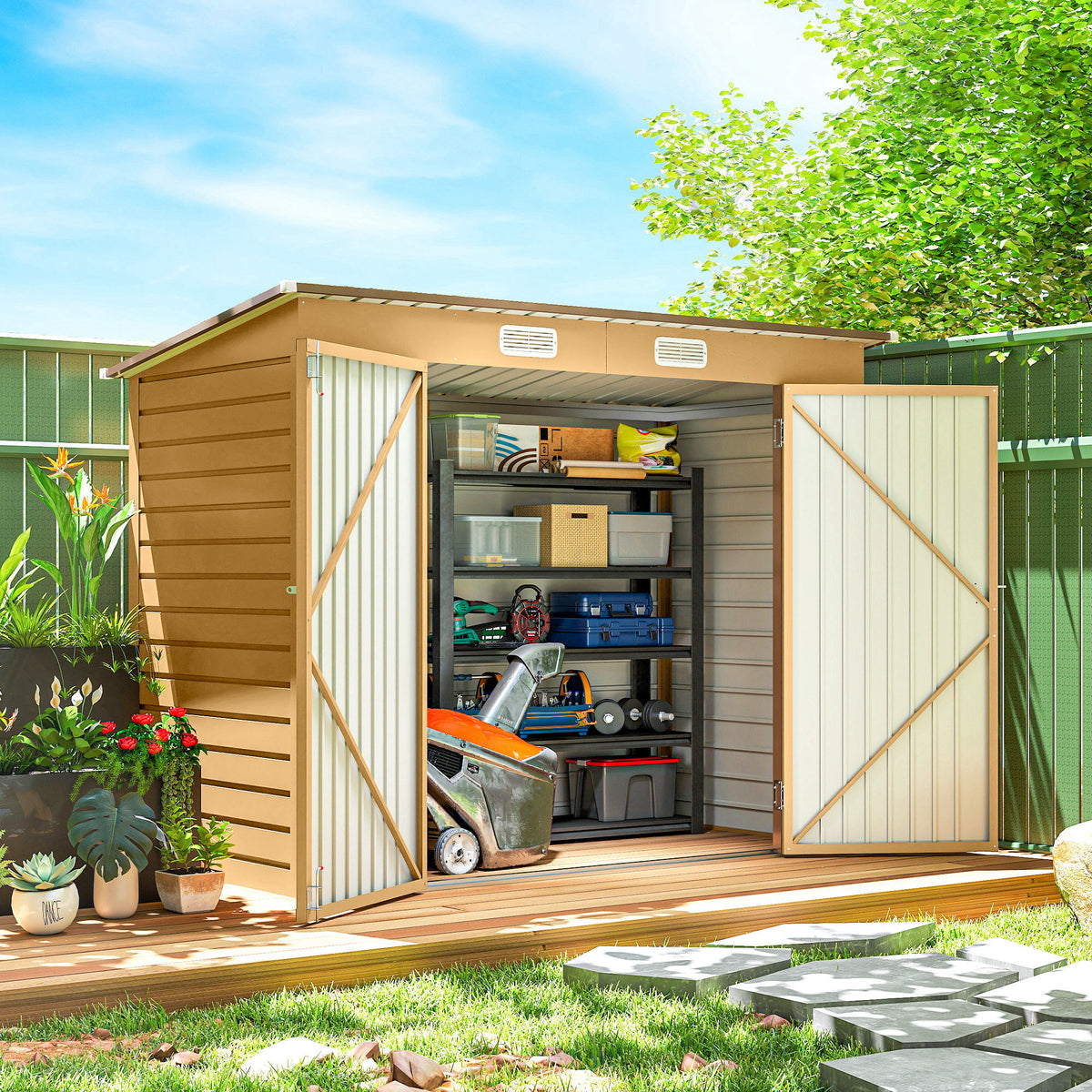 8' x 4' Galvanized Metal Shed with Double Doors