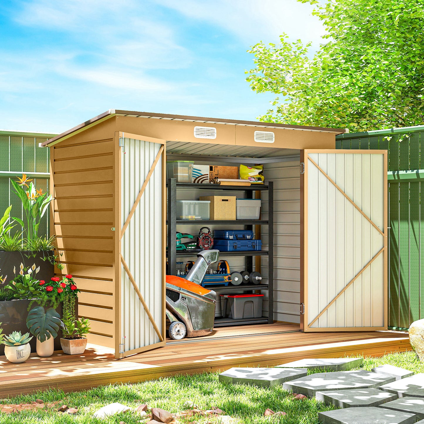 8' x 4' Galvanized Metal Shed with Double Doors