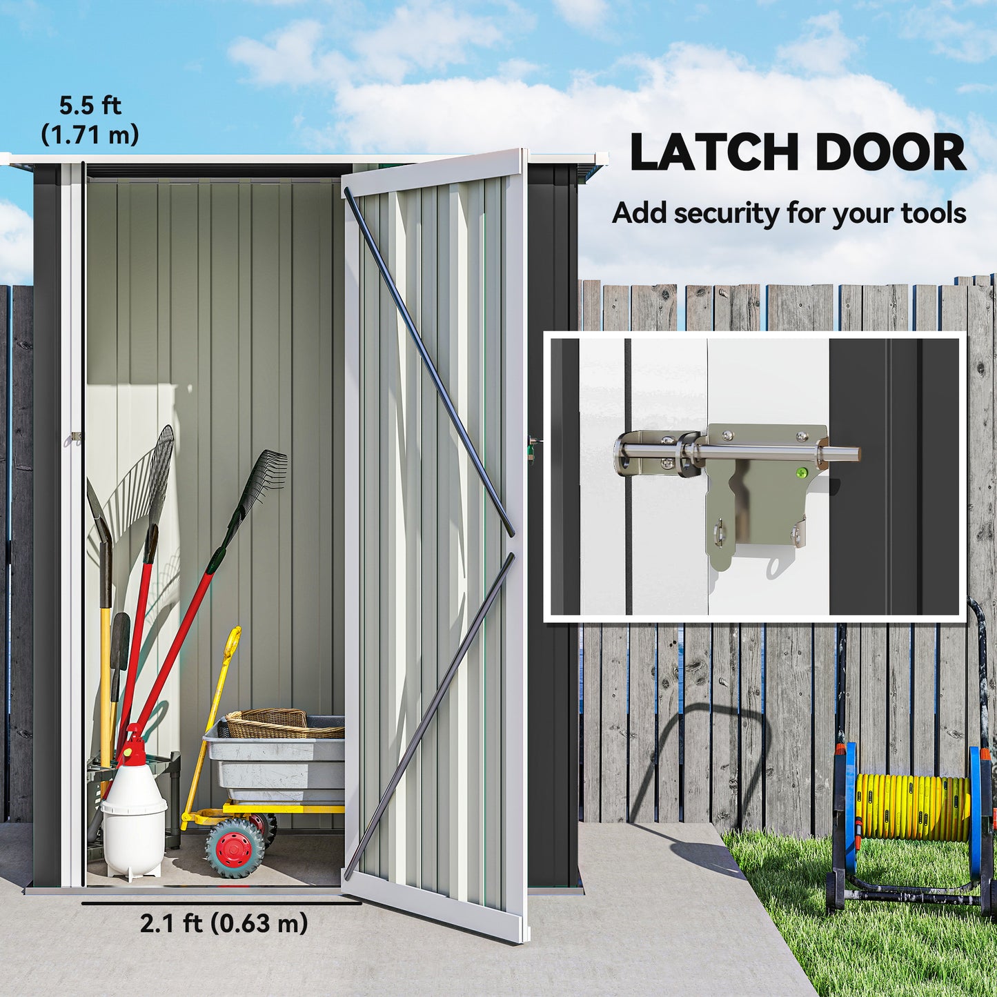 5 x 3ft Outdoor Storage Shed Metal Garden Shed Cabanon with Sloped Roof, Lockable Door for Tool, Grey