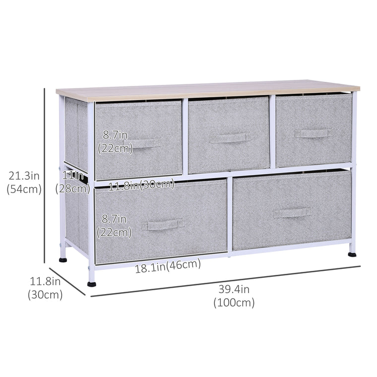 5-Drawer Linen Dresser Tower with Metal Frame - Grey