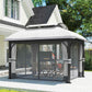 11' x 13' Patio Gazebo, Double Roof Outdoor Gazebo Canopy with Netting & Curtains, Galvanized Metal Frame, Light Grey