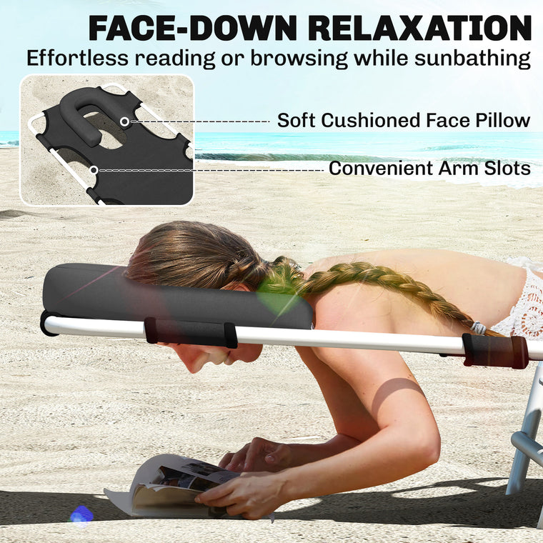 Folding Tanning Chair with Face Hole & 5-Position Backrest