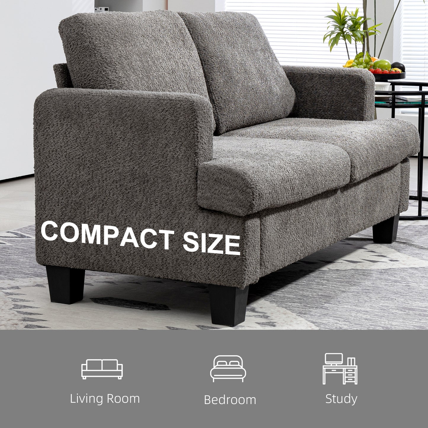 54.3" Loveseat Sofa, 2 Seater Sofa with Removable Cushions, Small Couch with Solid Wood Frame for Living Room, Dark Grey