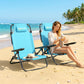 Set of 2 Beach Chair 5-Position Adjustable Folding Camping Chair with Headrest Armrests Light Grey - Light Blue