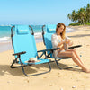 Set of 2 Beach Chair 5-Position Adjustable Folding Camping Chair with Headrest Armrests Light Blue