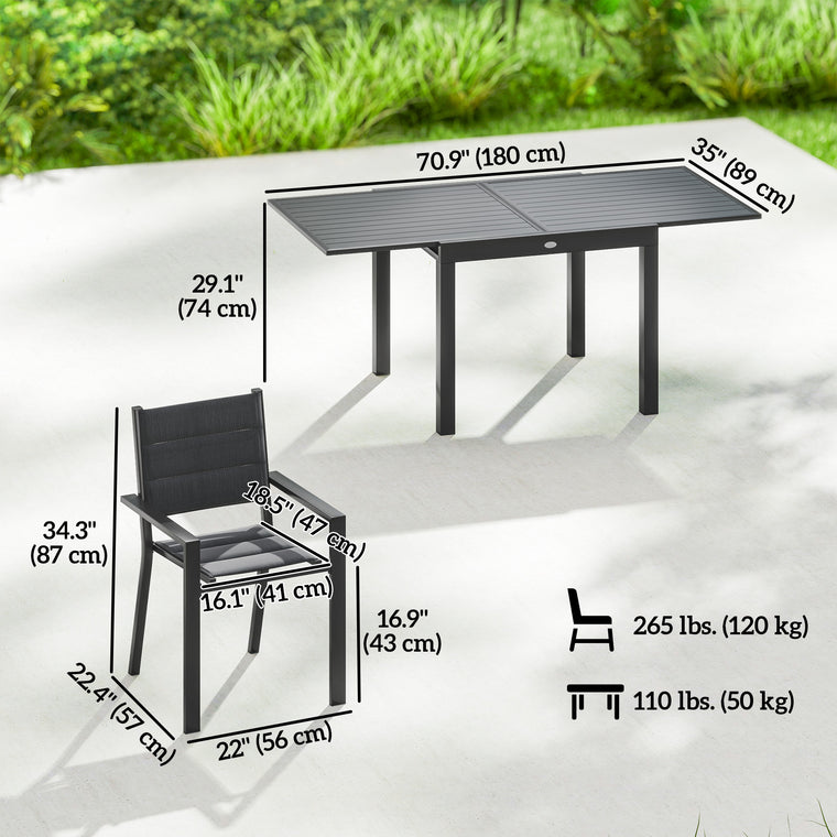 Expandable Aluminum Dining Set for 6 with Padded Chairs