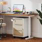 3 Drawer File Cabinet with Wheels, Vertical Filing Cabinet with Lock, Oak