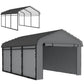 Metal Carport, Heavy Duty Garage Car Shelter with Galvanized Metal Roof and Removable Sidewalls, Light Grey